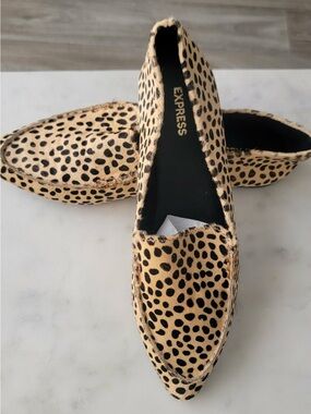 Express Leopard Print Pointed Toe Loafers - Black and Tan